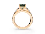 Solitaire Engagement Ring Setting for Fancy Green Princess Cut Center with Graduated Shared Prongs and Prong Head in Rose Gold