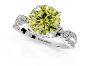 Solitaire Engagement Ring Setting for Fancy Yellow Round Cut Center with Narrow Twist Pave Band and Prong Head in Platinum