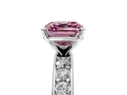 Solitaire Engagement Ring Setting for Fancy Pink Asscher Cut Center with Channel-Set Accents and Prong Head in Sterling Silver