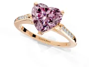 Solitaire Engagement Ring Setting for Fancy Pink Heart-Shaped Center with Channel Accents and Prong Head in Rose Gold