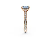 Solitaire Engagement Ring Setting for Fancy Blue Asscher Cut Center with Shared-Prong Accents and Prong Head in Rose Gold
