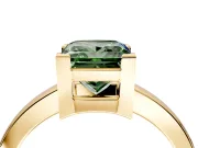 Solitaire Engagement Ring Setting for Fancy Green Princess Cut Center with Plain Band and Flat Tab Prong Head in Yellow Gold