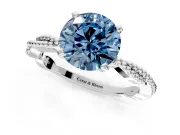 Solitaire Engagement Ring Setting for Fancy Blue Round Cut Center with Twist Band and Bead Prong Head in Sterling Silver