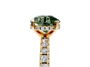 Solitaire Engagement Ring Setting for Fancy Green Round Cut Center with Band of Accents and Prong Head in Yellow Gold