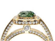 Halo Engagement Ring Setting for Fancy Green Cushion Cut Center with Framed Halo, Pave Band and Prong Head in Yellow Gold