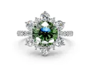 Floral Halo Engagement Ring Setting for Fancy Green Round Cut Center with Pave Accents and Prong Head in Sterling Silver