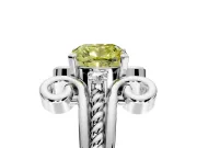 Solitaire Engagement Ring Setting for Fancy Yellow Cushion Cut Center with Twisted Band and Scroll Prong Head in Platinum