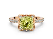 Floral Engagement Ring Setting for Fancy Yellow Cushion Cut Center with Pave Band and Floral Prong Head in Rose Gold