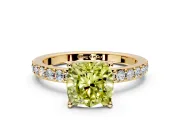 Solitaire Engagement Ring Setting for Fancy Yellow Cushion Cut Center with Round Cut Pave Band and Prong Head in Yellow Gold