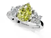 Floral Engagement Ring Setting for Fancy Yellow Pear-Shaped Center with Marquise Cluster Shoulders and Prong Head in Sterling Silver