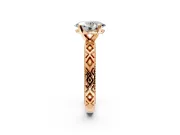 Solitaire Engagement Ring Setting for Oval Center with Milgrain X Pattern Band and Prong Head in Rose Gold