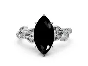 Leaf Motif Engagement Ring Setting for Fancy Black Marquise Center with Pave Band and Prong Head in Sterling Silver