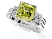 Solitaire Engagement Ring Setting for Fancy Yellow Asscher Cut Center with Grooved Bar Accent Band and Prong Head in Platinum