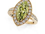 Bezel-Framed Halo Engagement Ring Setting for Fancy Yellow Marquise Center with Pave Band and Prong Head in Yellow Gold