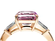 3 Stone Engagement Ring Setting for Fancy Pink Asscher Cut Center with Baguette Accents and Prong Head in Rose Gold