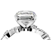 Solitaire Engagement Ring Setting for Asscher Cut Center with Bar-Station Pave Twist and Prong Head in Sterling Silver