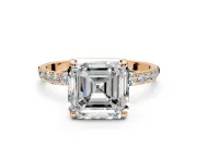 Solitaire Engagement Ring Setting for Asscher Cut Center with Pave Accents and Prong Head in Rose Gold