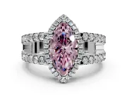 Halo Engagement Ring Setting for Fancy Pink Marquise Center with Wide-Open Pave Split Shank and Prong Head in White Gold