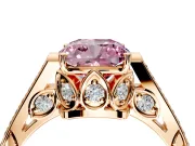 Cathedral Engagement Ring Setting for Fancy Pink Cushion Cut Center with Antique-Style Pave Band and Prong Head in Rose Gold