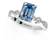 Solitaire Engagement Ring Setting for Fancy Blue Emerald Cut Center with Milgrain Bezel Accents and Prong Head in Sterling Silver