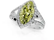 Halo Engagement Ring Setting for Fancy Yellow Marquise Center with Narrow Pave Split Shank and Prong Head in Sterling Silver
