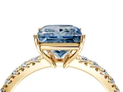 Solitaire Engagement Ring Setting for Fancy Blue Princess Cut Center with Large Accent Band and Prong Head in Yellow Gold