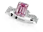 Solitaire Engagement Ring Setting for Fancy Pink Emerald Cut Center with Bar-Station Pave Twist and Prong Head in White Gold