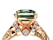 Solitaire Engagement Ring Setting for Fancy Green Asscher Cut Center with Filigree Accent Basket and Prong Head in Rose Gold