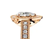 Milgrain Halo Engagement Ring Setting for Pear-Shaped Center with Pave Band and Prong Head in Rose Gold