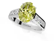 Solitaire Engagement Ring Setting for Fancy Yellow Oval Center with Cathedral Channel Band and Prong Head in White Gold