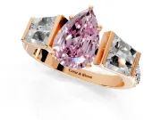 Channel-Set Engagement Ring Setting for Fancy Pink Pear-Shaped Center with Baguette Band and Prong Head in Rose Gold