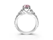 Solitaire Engagement Ring Setting for Fancy Pink Oval Center with Graduated Shared Prongs and Prong Head in White Gold