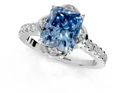 Floral Engagement Ring Setting for Fancy Blue Radiant Cut Center with Pave Band and Floral Prong Head in Platinum