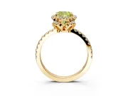 Halo Engagement Ring Setting for Fancy Yellow Cushion Cut Center with Openwork Halo, Pave Band and Prong Head in Yellow Gold