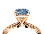 Solitaire Engagement Ring Setting for Fancy Blue Cushion Cut Center with Marquise Panel Band and Prong Head in Rose Gold