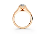 Halo Engagement Ring Setting for Emerald Cut Center with Knife Ridge Cathedral Band and Prong Head in Rose Gold