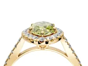 Halo Engagement Ring Setting for Fancy Yellow Marquise Center with Raised Halo, Pave Band and Prong Head in Yellow Gold