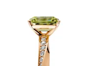 Side Accent Engagement Ring Setting for Fancy Yellow Emerald Cut Center with Accent Shoulders and Prong Head in Rose Gold