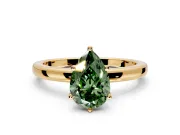 Solitaire Engagement Ring Setting for Fancy Green Pear-Shaped Center with Plain Band and Tulip Prong Head in Yellow Gold