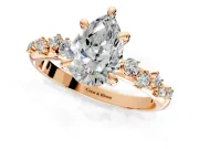 Solitaire Engagement Ring Setting for Pear-Shaped Center with Trailing Leaf Accent Band and Prong Head in Rose Gold
