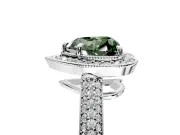 Milgrain Halo Engagement Ring Setting for Fancy Green Heart-Shaped Center with Three-Sided Pave Band and Prong Head in Platinum