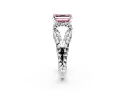 Halo Engagement Ring Setting for Fancy Pink Asscher Cut Center with Rope Twist Split Shank and Prong Head in Platinum