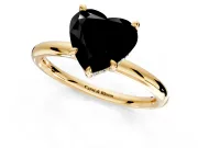 Hidden Halo Engagement Ring Setting for Fancy Black Heart-Shaped Center with Thin Rounded Band and Prong Head in Yellow Gold