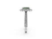 Milgrain Halo Engagement Ring Setting for Fancy Green Radiant Cut Center with Bezel Point Accents and Prong Head in White Gold