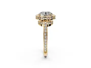 Halo Engagement Ring Setting for Round Cut Center with Metal-Rimmed Halo, Pave Band and Prong Head in Yellow Gold