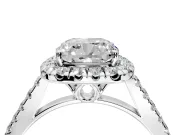 Halo Engagement Ring Setting for Cushion Cut Center with Raised Halo, Pave Band and Prong Head in Platinum
