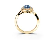 Starburst Halo Engagement Ring Setting for Fancy Blue Radiant Cut Center with Flat Cathedral Band and Prong Head in Yellow Gold