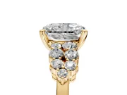 Cluster Engagement Ring Setting for Radiant Cut Center with 2-Row Shoulder Clusters and Prong Head in Yellow Gold