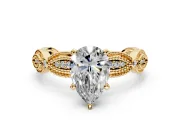 Solitaire Engagement Ring Setting for Pear-Shaped Center with Marquise Panel Band and Prong Head in Yellow Gold
