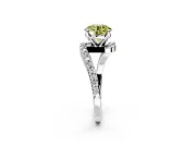 Solitaire Engagement Ring Setting for Fancy Yellow Round Cut Center with Pave Bypass Swirl Band and Prong Head in Platinum